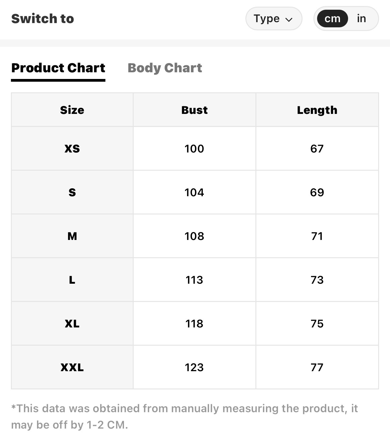 Size Chart